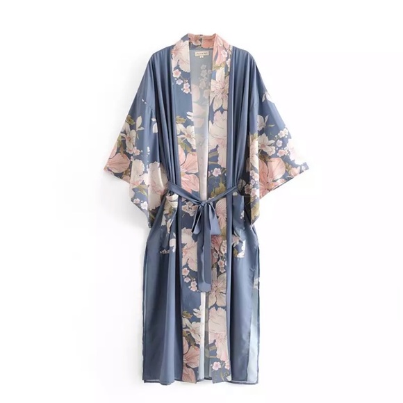 New Gorgeous Bohemian Floral Print Kimono Duster - Picture 9 of 16